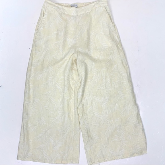 Nicole Miller Women L Wide Leg Pull On Pants European Flax Linen Tropical Crop - Picture 1 of 16